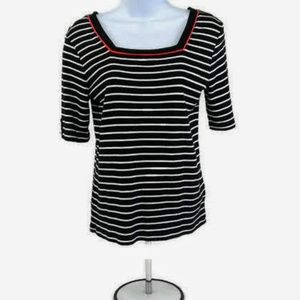 Jones New York Women's Top Black White Stripe Short Sleeve Knit Shirt Size Small